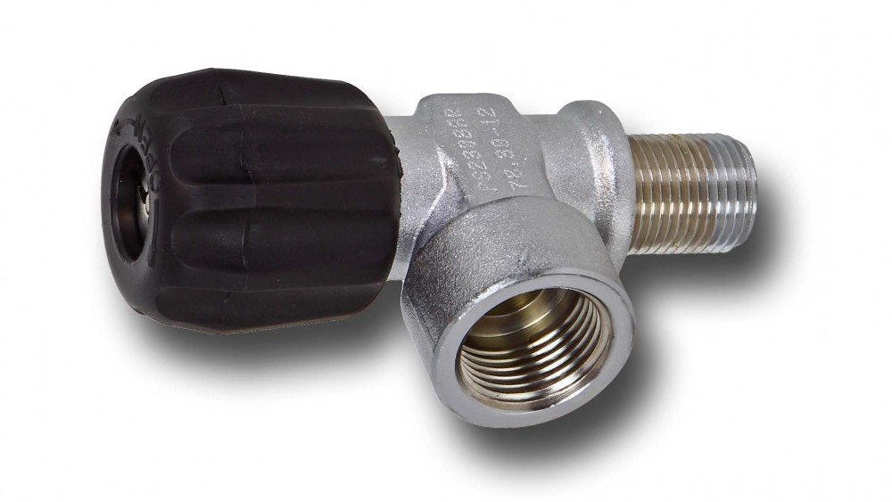 Rubinetto SCUBATEC Mono COMPTEC Mini DIN 232 Bar M18x1,5 per bombolino Argon muta stagna con volantino in gomma
